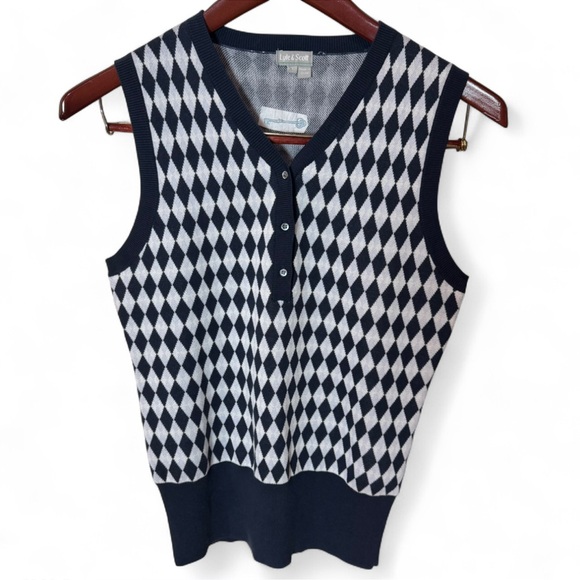 Lyle & Scott Navy and White Knit Sweater Vest - Picture 3 of 5
